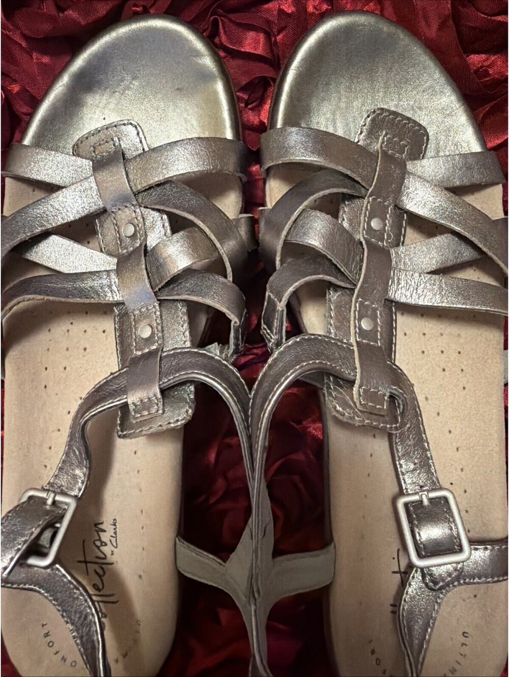Clarks Collection Loomis Katey Pewter Metallic Strappy Sandals Women's 8M NWOT
